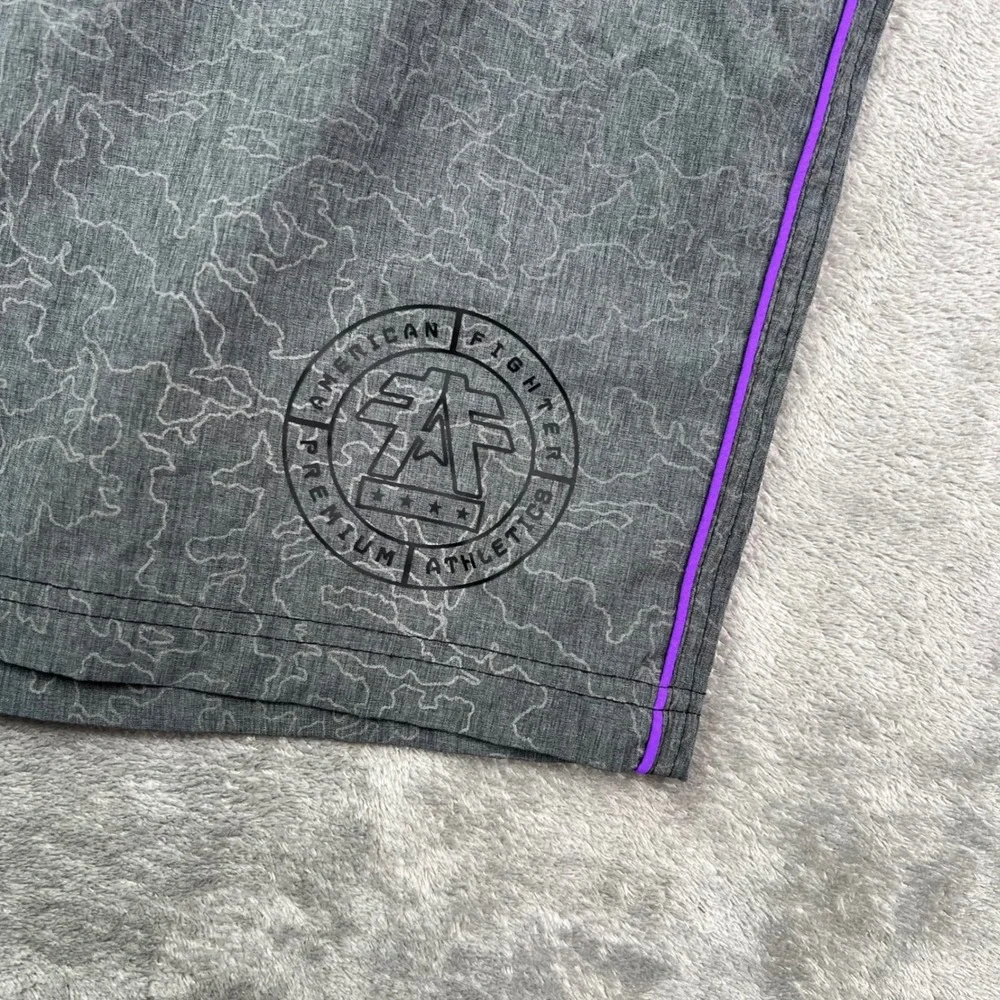 American Fighter Board Shorts Men 36 Grey Black Purple Patterned Swim Trunks 10